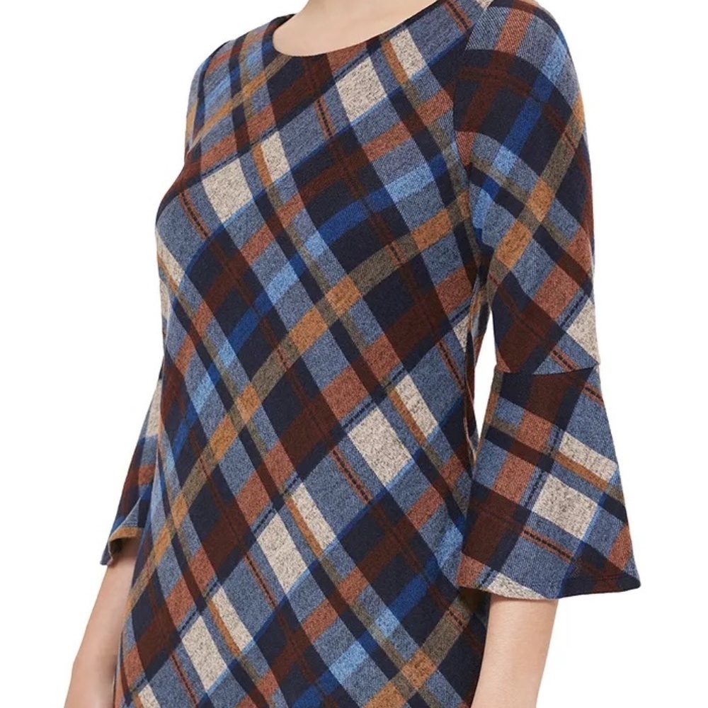 Jessica Howard Plaid Bell-Sleeve A-Line Dress, Small, NWOT - Picture 3 of 8